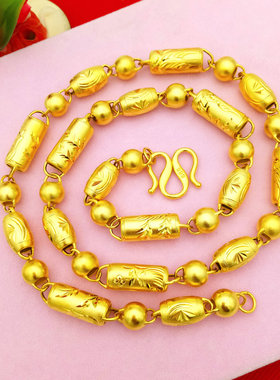 沙金空心橄榄圆柱项链男正品999