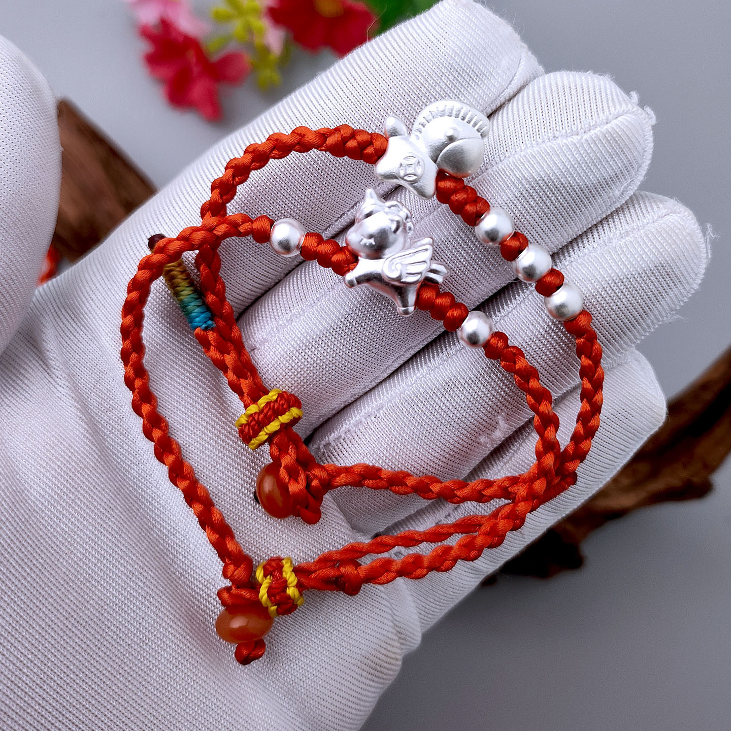 足银本命年生肖马红绳手链