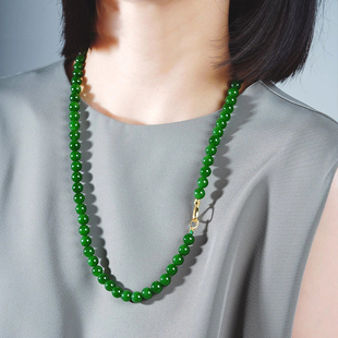 天然俄罗斯碧玉项链菠菜绿苹果绿大颗粒万能手串国风新中式毛衣链