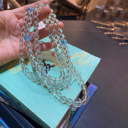 天然白水晶8mm佛珠原创项链男女