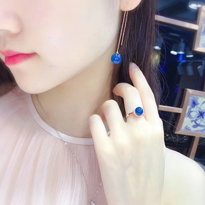 多米尼加蓝珀耳线92518K金高蓝女