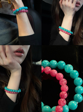 破碎感天然天河石手串蔷薇石单圈显白女生手链气质百搭显白叠戴