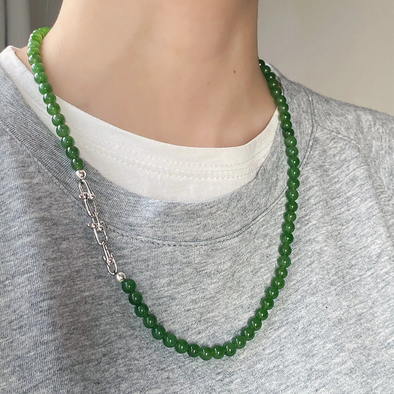 新中式和田玉项链碧玉阳绿锁骨链