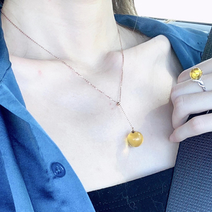 墨西哥净水蓝珀吊坠金蓝珀项链琥珀原石项链925银镀金简约锁骨链