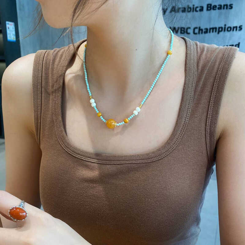 锁骨链女天然老蜜蜡新中式锁骨链