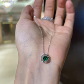 新款 祖母绿项链925纯银镶嵌气质再生祖母绿彩宝吊坠女款 锁骨链