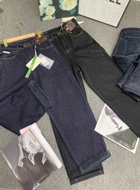2025冬简约百搭韩版做旧复古宽松直筒阔腿牛仔裤长裤显瘦24319