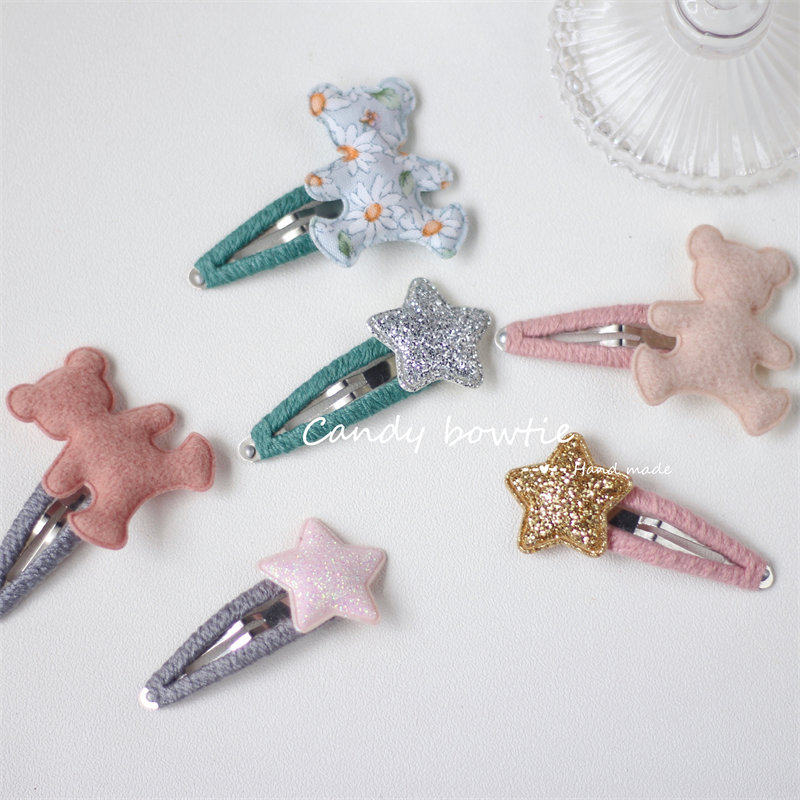 Candy bowtie 手工  韩国进口熊熊和星星组合发夹儿童防锈bb夹