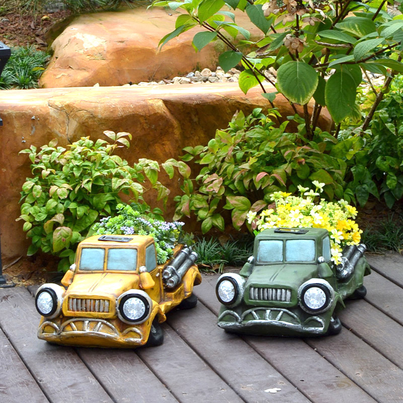 花园led太阳能汽车装饰花盆摆件