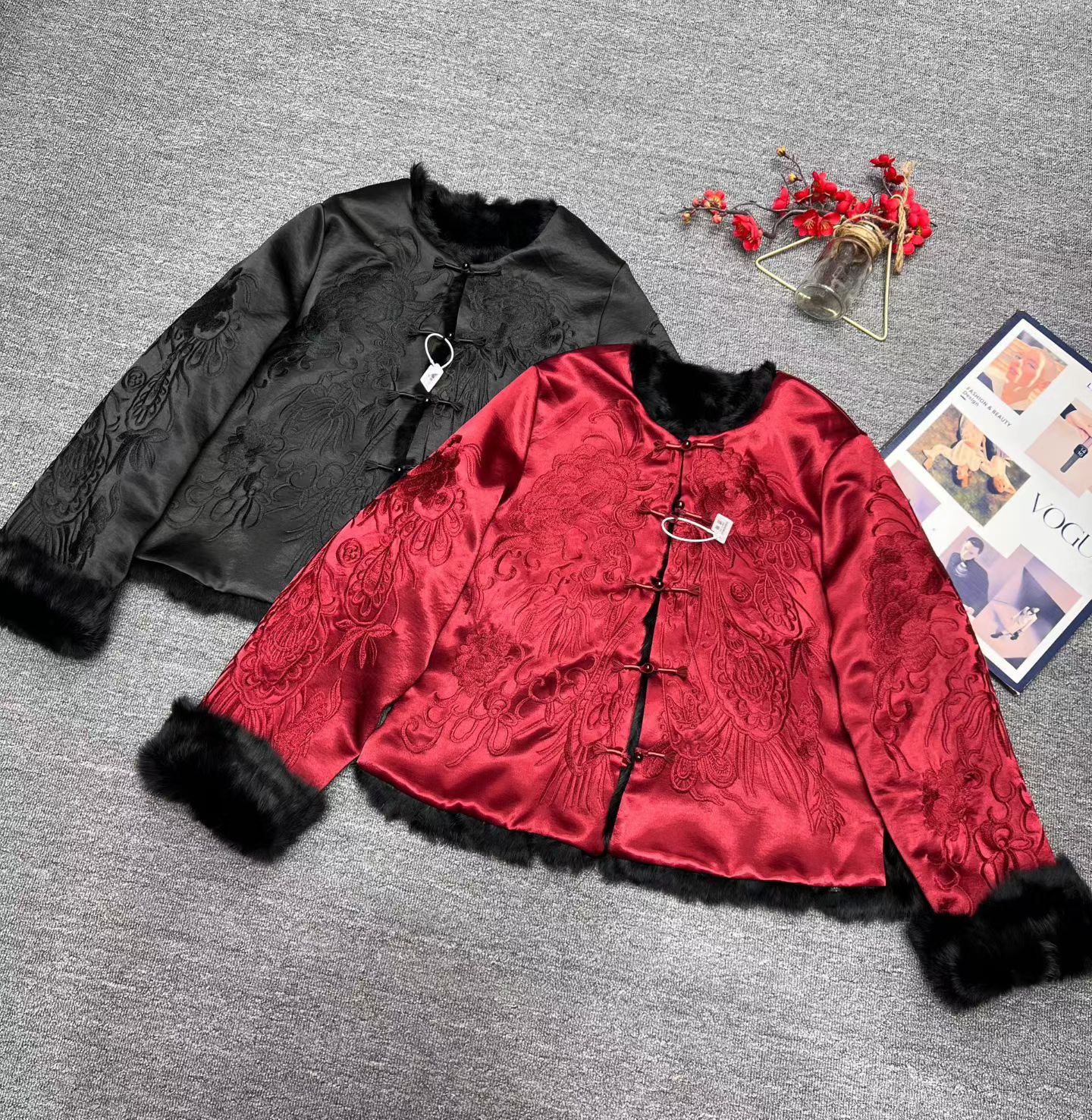 云禾锦新中式国风刺绣兔毛皮草双面外套女2025冬款高级感百搭上衣