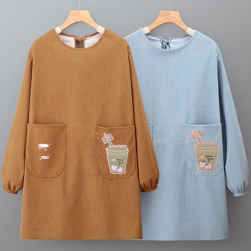 时尚高档灯芯绒罩衣女家用厨房做饭围裙防水防油污餐饮上班工作服,家庭/个人清洁工具,围裙,淘宝优惠券,粉丝福利购,淘宝优惠卷