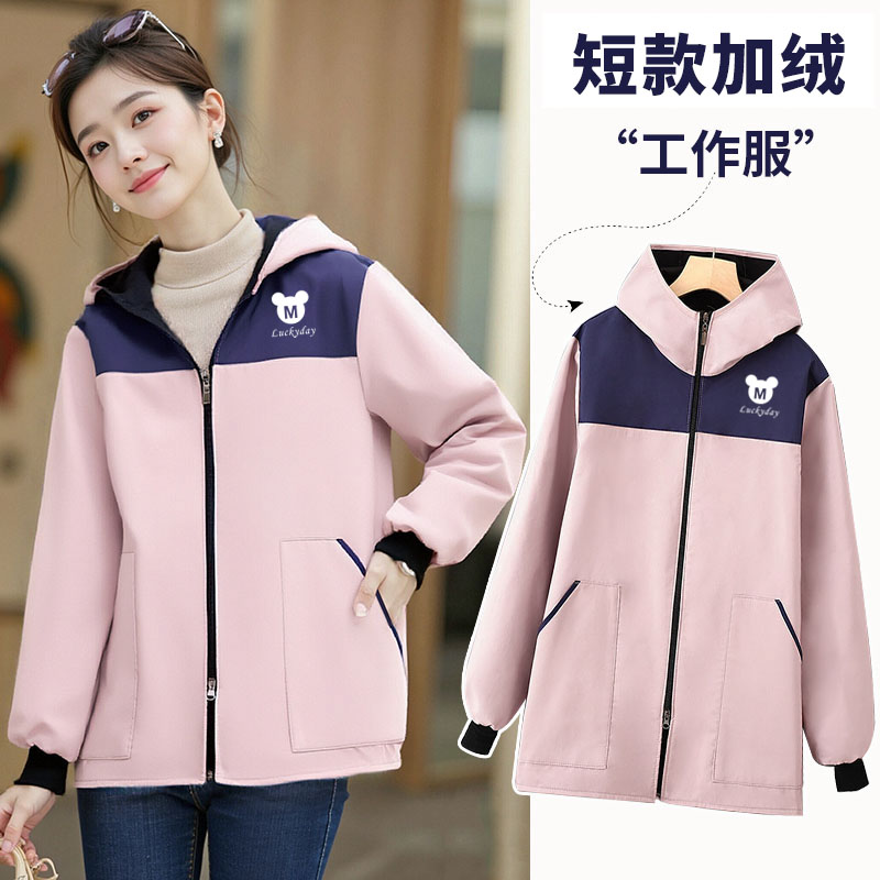 时尚短款加绒加厚正穿罩衣外穿长袖围裙上班干活穿工作服外套定制