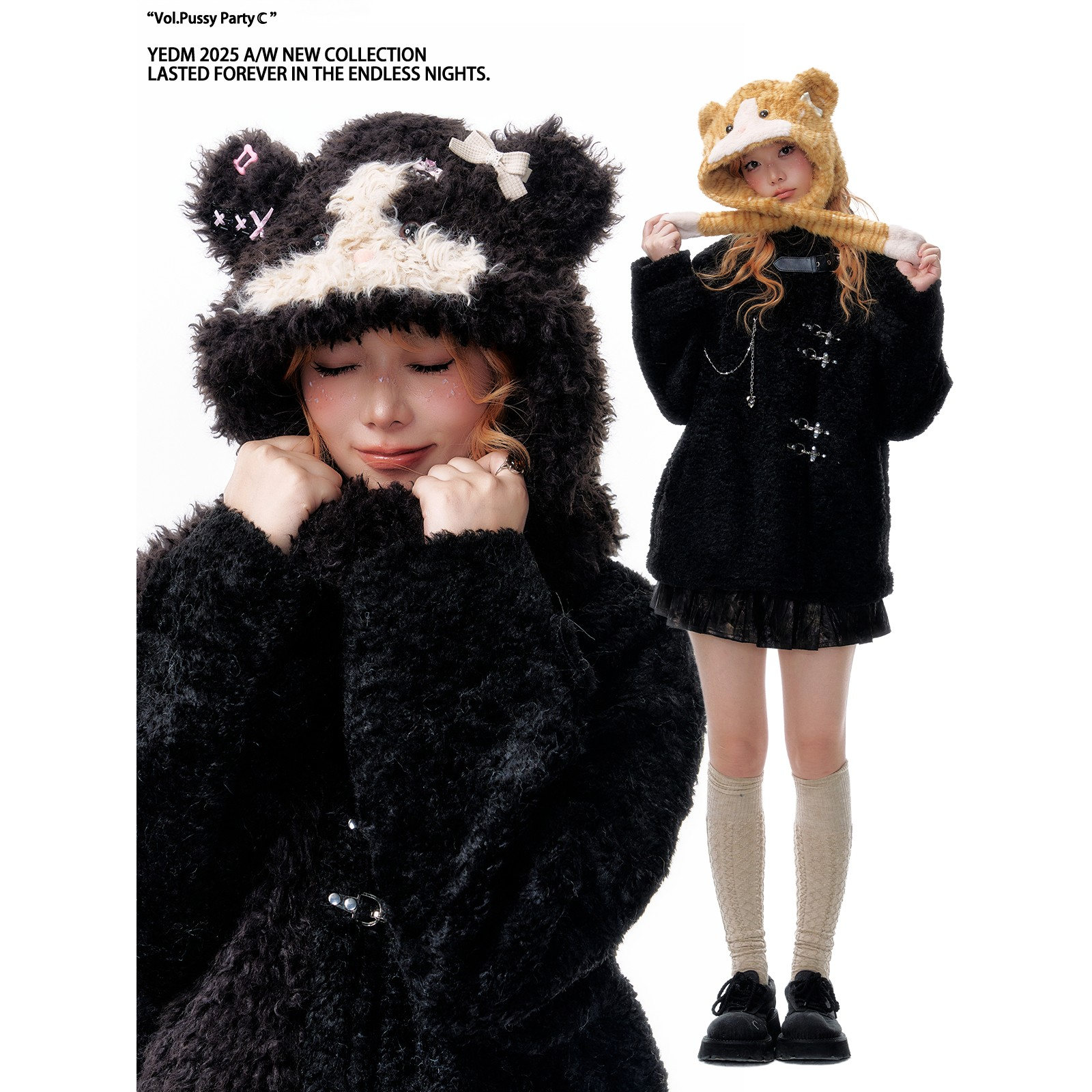 杨二大梦原创毛绒小猫帽子女款2025新款秋冬加厚保暖护耳毛绒帽