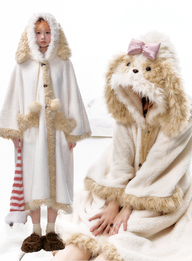 杨二大梦原创冬季新品加厚加绒可爱卡通小狗睡袍宽松舒适家居服女