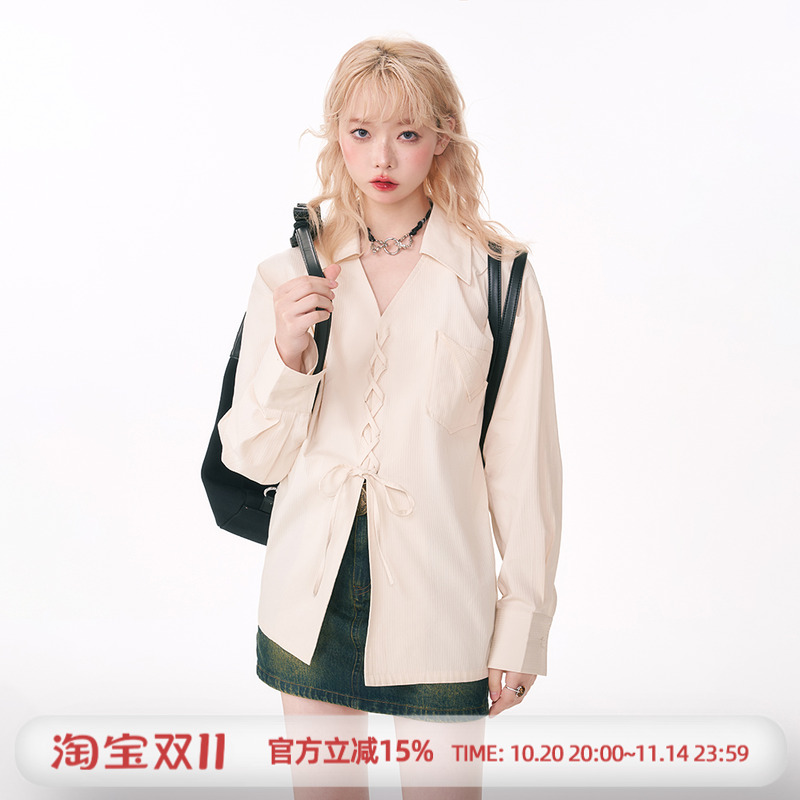 杨二大梦长袖绑带衬衫