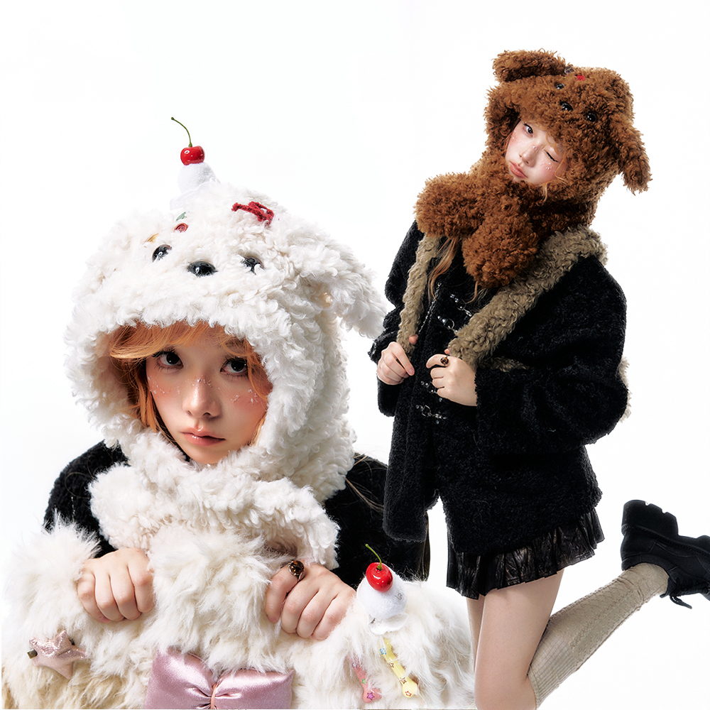 杨二大梦原创萌趣小狗护耳帽2025冬季新款保暖护耳围巾一体帽子女