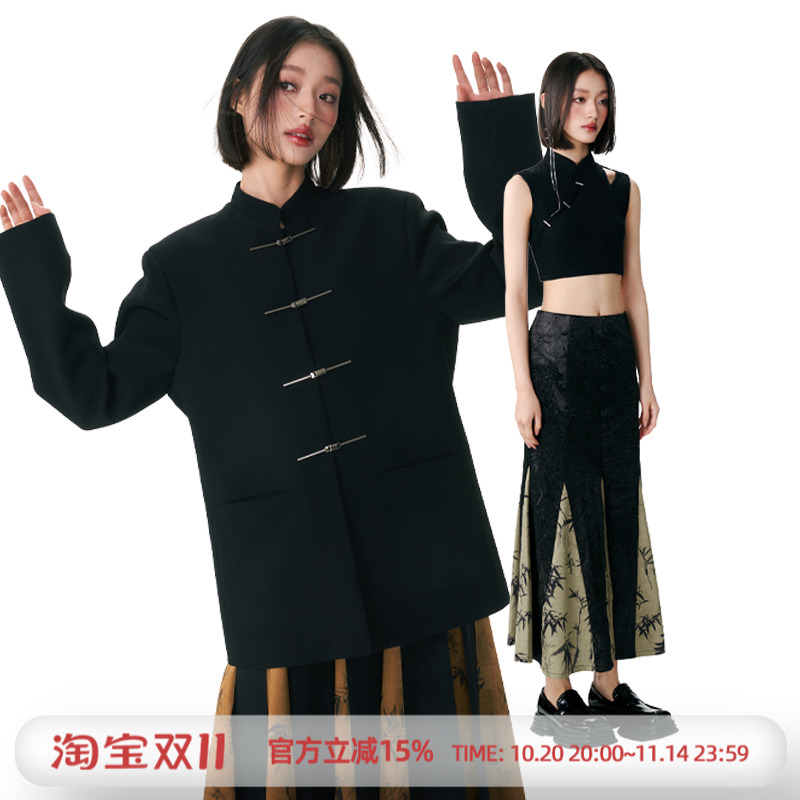 杨二大梦金属一字扣西装长款