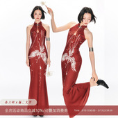 国风连衣裙 长裙女夏新款 杨二大梦新中式 蝴蝶&蛇印花旗袍裙无袖