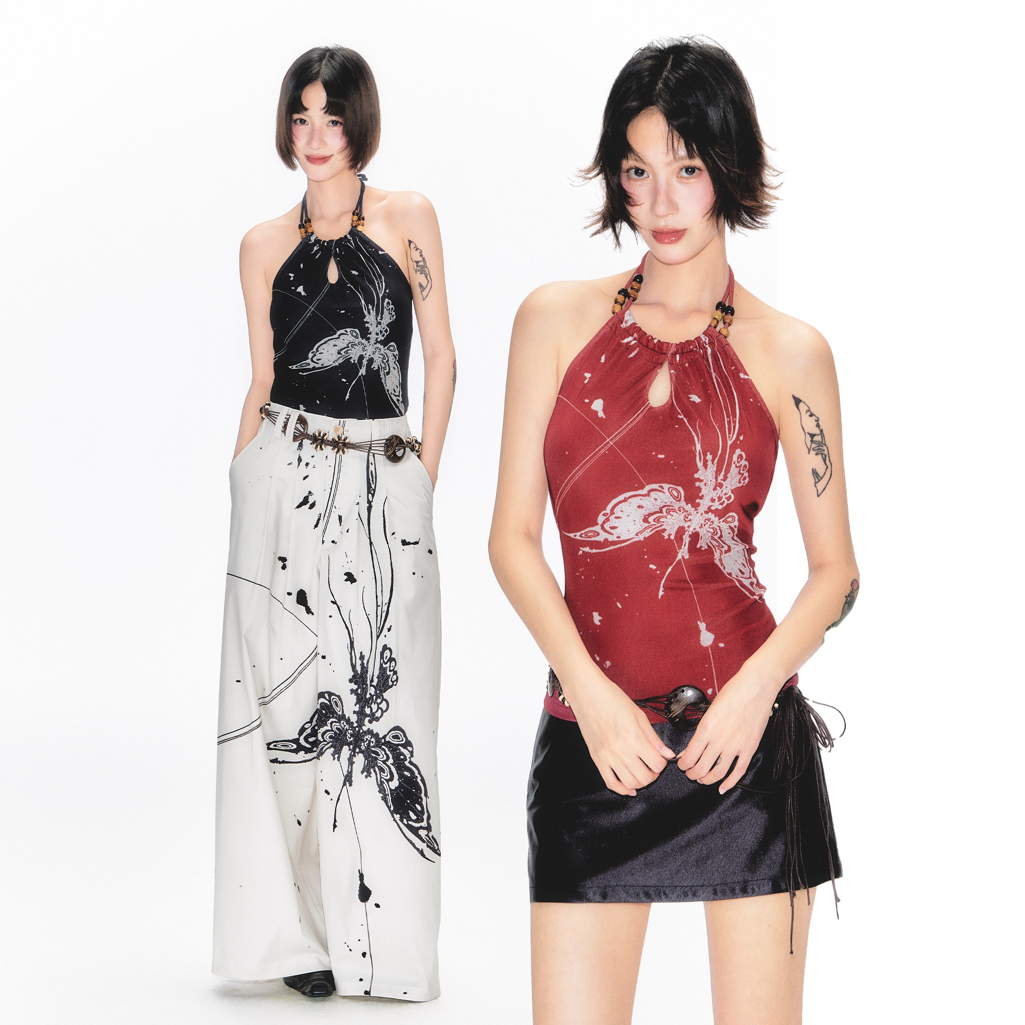 杨二大梦原创串珠蝴蝶背心2025夏季新款新中式国风印花旗袍小上衣