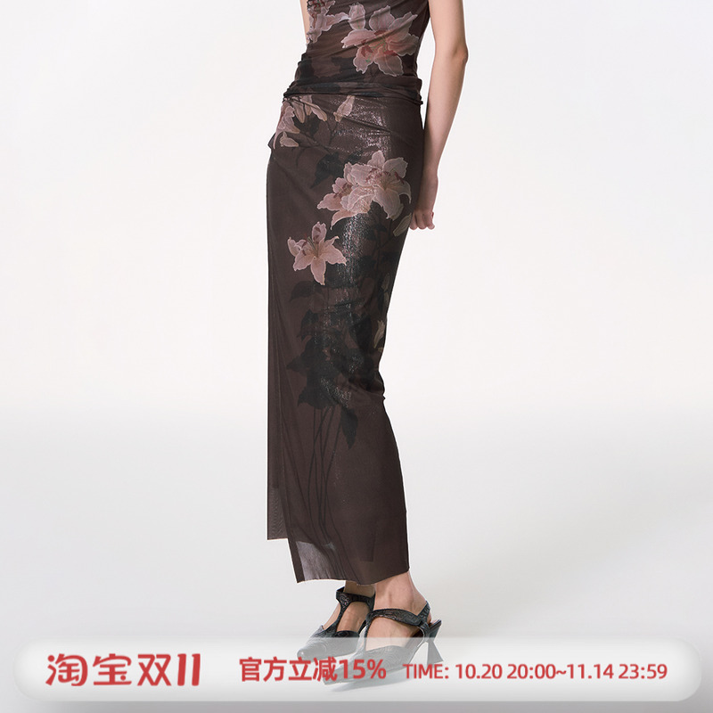 杨二大梦棕百合绑带半身裙