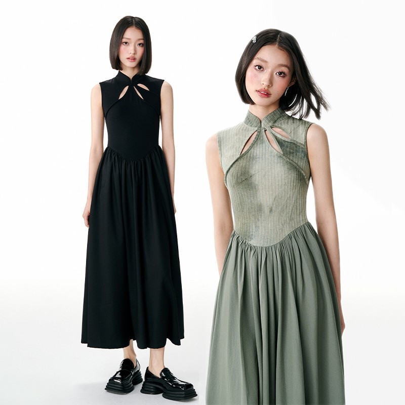 杨二大梦镂空无袖连衣裙