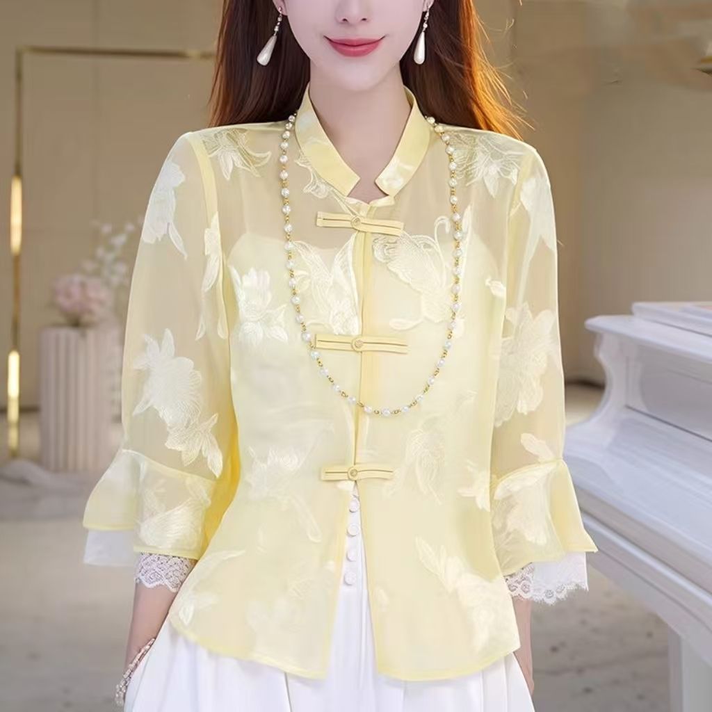 新中式盘扣衬衫外套女2025夏季