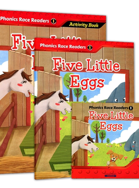 包邮进口少儿小学英语发音教材Phonics Race一级别自然拼读配套绘本读物readers含音频CD 5-12岁儿童短元音配套通用拼读读物绘本