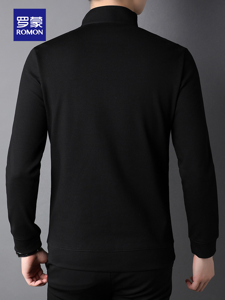 ROMON SPRING AND AUTUMN NEW MENS LONG-SLEEVED POLO SHIRT CASUAL HALF ZIPPER STAND COLLAR T-SHIRT MIDDLE-AGED LOOSE BOTTOMING SHIRT