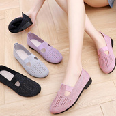 防滑休闲平底鞋 夏季 懒人一脚蹬妈妈鞋 女透气镂空网面鞋 老北京布鞋