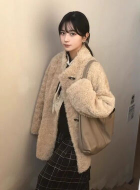 羊羔毛外套女2025冬新款韩系慵懒风环保皮草加厚皮毛一体毛绒大衣