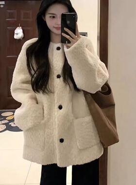 羊羔毛外套女2025秋冬新款韩系慵懒风加厚颗粒绒皮毛一体毛绒上衣