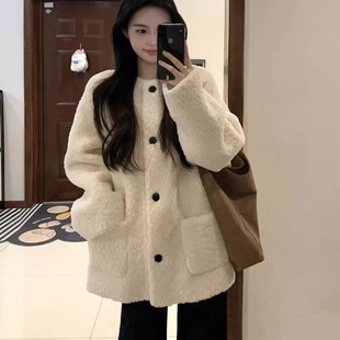 羊羔毛外套女2025秋冬新款韩系慵懒风加厚颗粒绒皮毛一体毛绒上衣