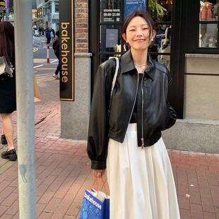 黑色短款皮衣外套女高级感2026春秋新款小个子港风机车皮夹克上衣