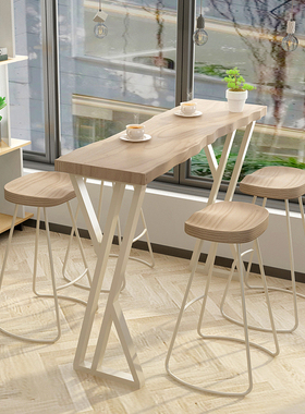北欧实木吧台桌简约现代 家用隔断桌靠窗长条窄桌 奶茶店高脚桌椅
