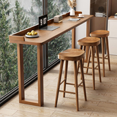全实木吧台带挡边简约现代 休息区吧台桌椅 阳台落地窗长条高脚桌