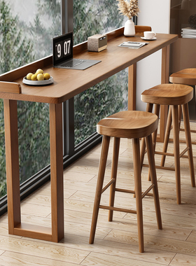全实木吧台带挡边简约现代 阳台落地窗长条高脚桌 休息区吧台桌椅