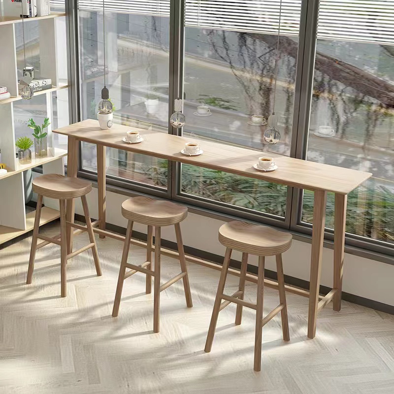 实木吧台简约现代 阳台靠墙长条高脚桌酒吧台 咖啡奶茶店桌椅组合