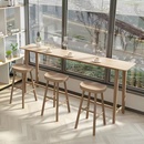 实木吧台简约现代 咖啡奶茶店桌椅组合 阳台靠墙长条高脚桌酒吧台