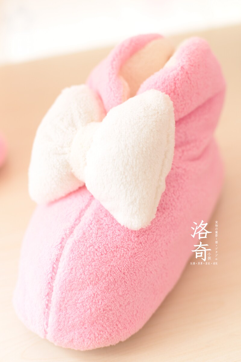 超厚实 韩国冬季保暖 蝴蝶结可爱女全包跟厚底 家居家棉拖鞋