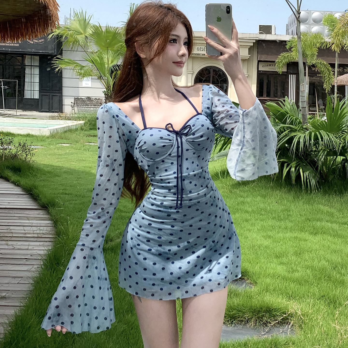 法式甜美钢托连体裙显瘦泳衣