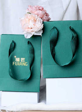 高级感绿光面手提饰品盒袋收纳包装可印logo定制尺寸送人专柜礼品