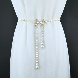 珍珠腰带链女配雪纺连衣裙子儿童可用弹力装饰高级感百搭细长收腰