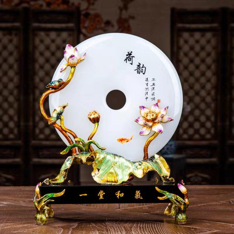 瀚林精品手工白玉石平安扣摆件珐琅彩创意工艺礼品摆饰乔迁新居礼