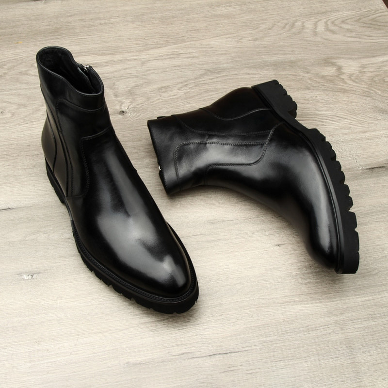 新款秋冬头层牛皮靴男中筒高帮真皮潮流英伦切尔西靴尖头男靴