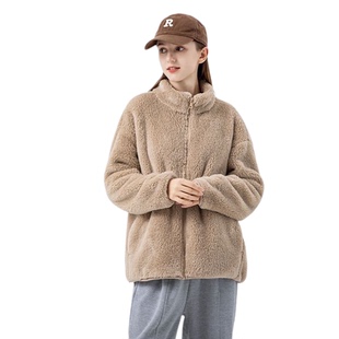 百搭摇粒绒外套气质开衫 2025秋冬季 宽松简约时尚 加绒立领韩版 新款