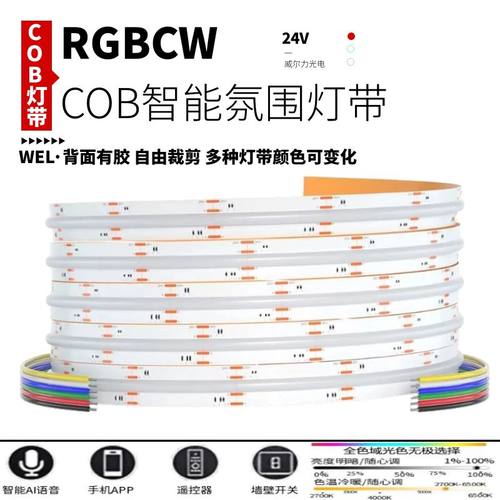 24V低压RGBCW智能COB灯带led低压RGBCCT七彩变色RGBW四合一氛围灯