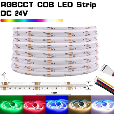 RGBCCT五合一智能COB灯带24v低压RGBCW无极调光调色电竞氛围灯条