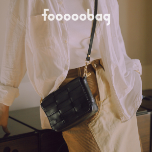 fooooobag黑色植鞣编织恰巴塔头层牛皮翻盖小众质感斜挎单肩方包