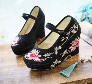 老北京布鞋 羌族布鞋 女厚底汉服鞋 国风旗袍鞋 新中式 苗族壮族绣花鞋