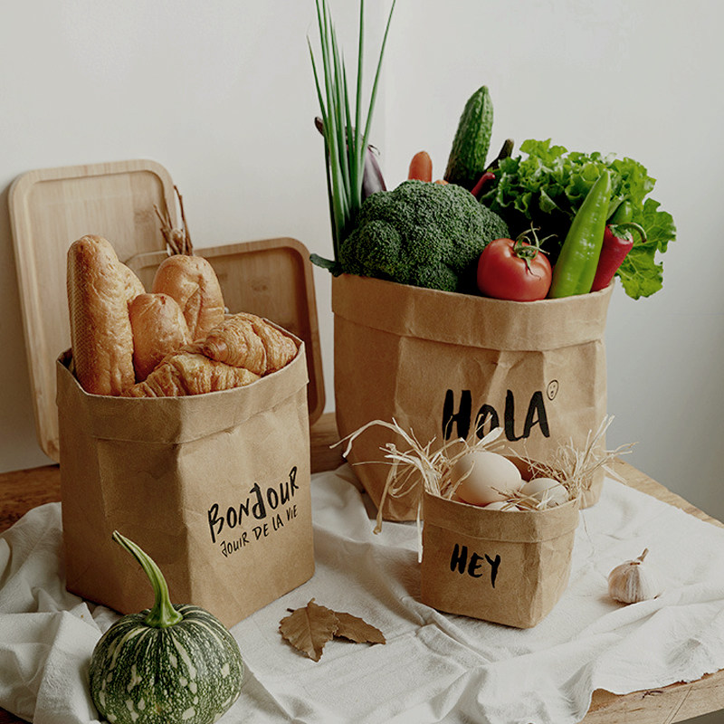 可水洗牛皮纸袋环保冰箱收纳袋厨房水果面包食品防水加厚袋子大号